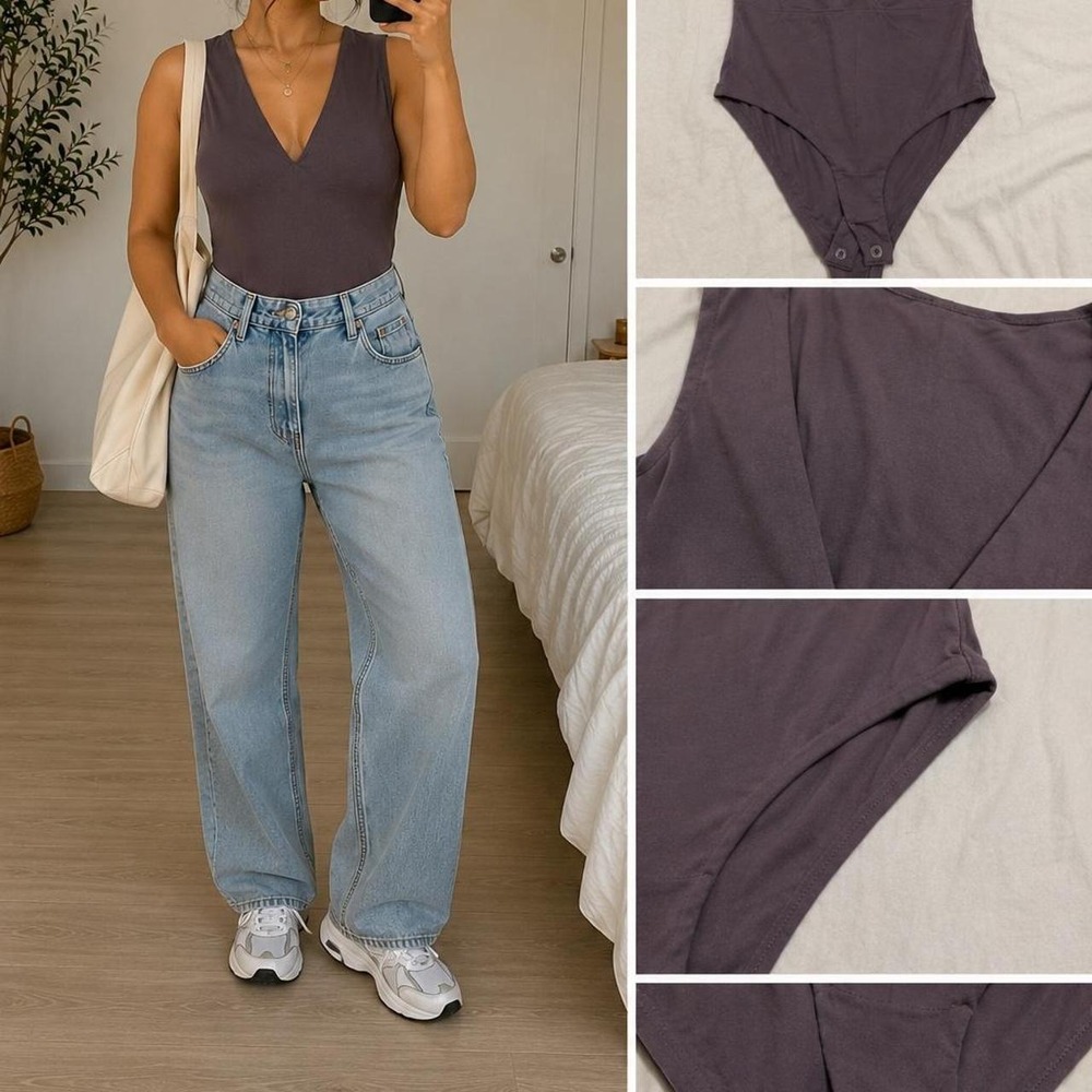 Auden Bodysuit Women Small Purple Luxury Collection V-Neck Sleeveless Thong Base